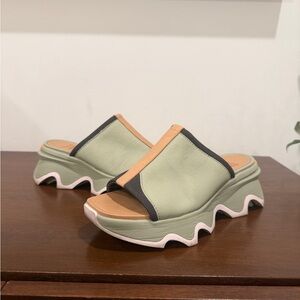 Sorel Women's Kinetic Impact Slip-On Wedge Slide Sandals Safari Green